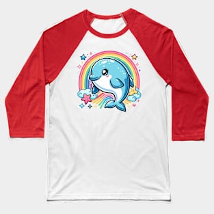 Lovable Rainbow Dolphin Baseball T-Shirt